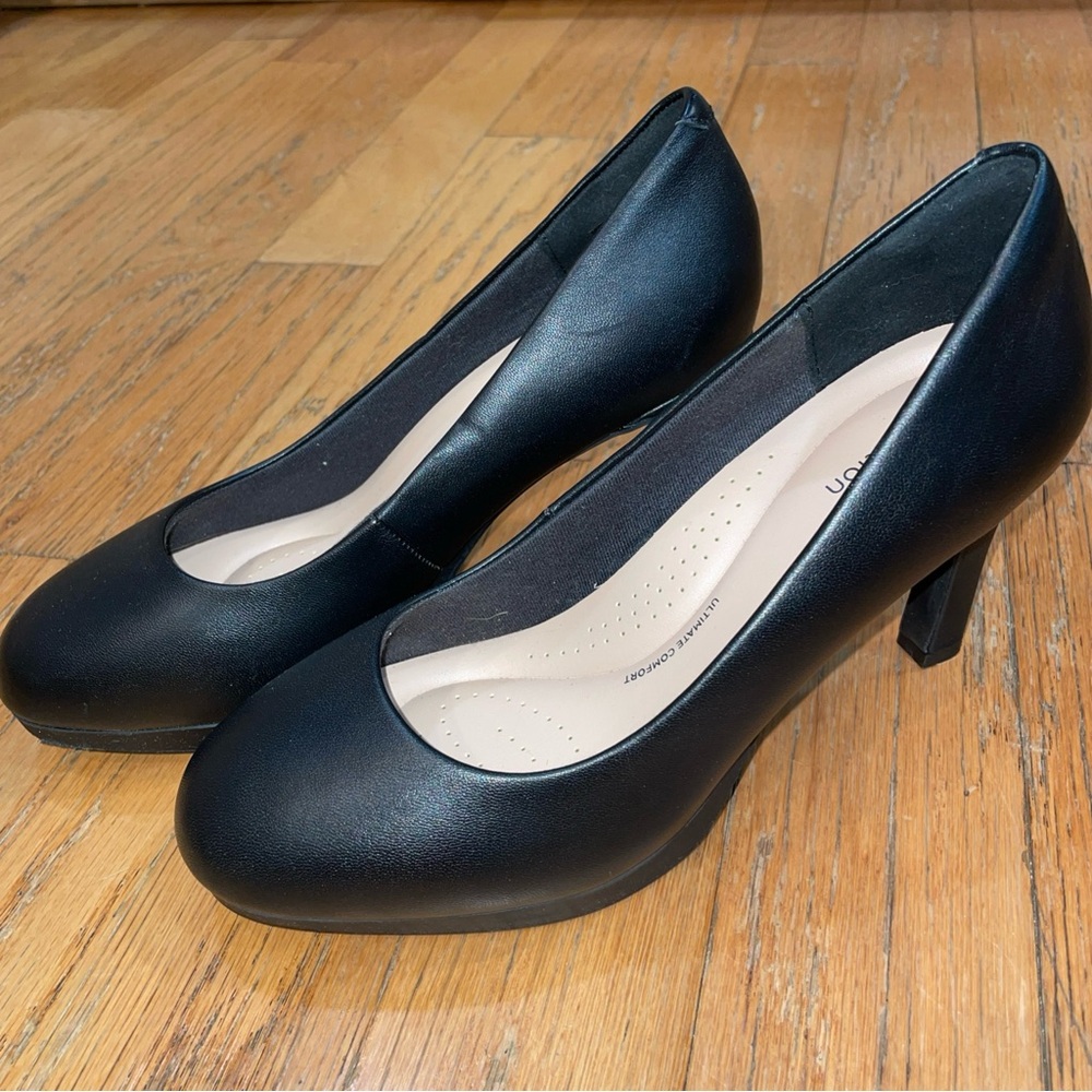 Clarks Ambyr Joy Leather Pumps High Heels Black Dress Shoes Womens Size 9 M